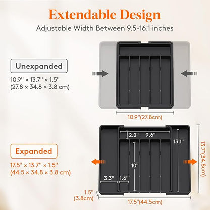 Lifewit Silverware Drawer Organizer, Expandable Utensil Tray for Kitchen, BPA Free Flatware and Cutlery Holder, Adjustable Plastic Storage for Spoons Forks Knives, 11-18 x 14", Black - Image 4