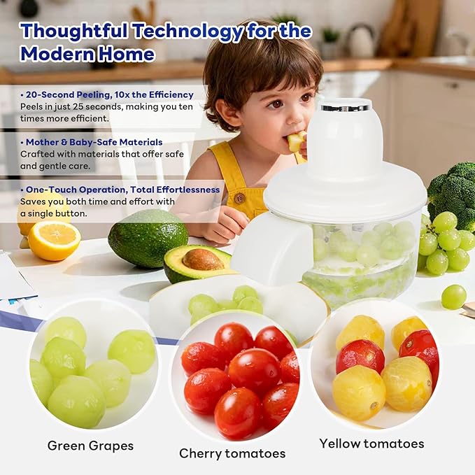 Automatic Grape Peeler Machine, Electric Garlic & Cherry Tomato Peeler Skin Remover Tool for Small Fruits, Effortless Peeling for Home Kitchen (White-1PC) - Image 4