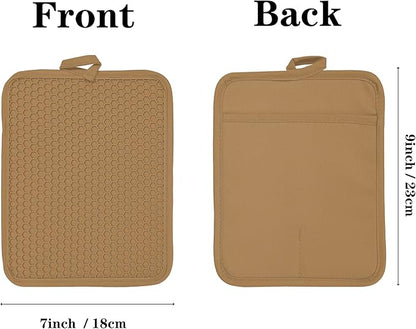 Oven Pot Holder with Pocket Cotton Heat Resistant Coaster Potholder Kitchen Hot Pad Oven Mitts for Cooking and Baking Square 7"x9" (Khaki, Silicone) - Image 2