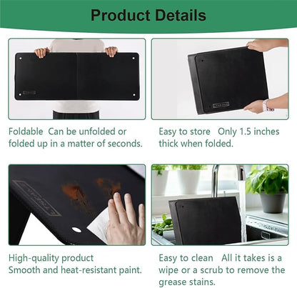 Black Large 2 Pieces 2 Sided Splatter Guard for Frying Stove Top,Oil Splash Guard Cooking for Stove,Non Stick Foldable Splatter Screen for Stove Top - Image 4