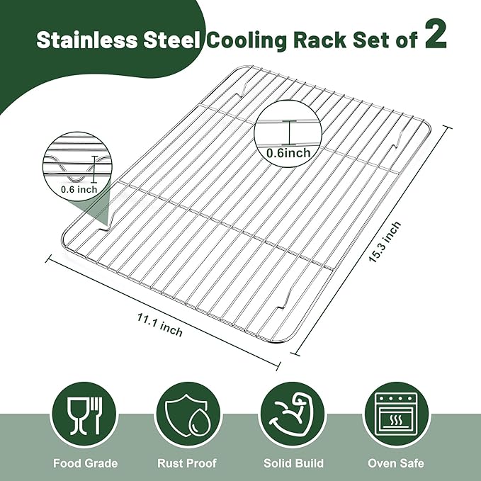 TeamFar Cooling Rack, 15.3” x 11.1” Stainless Steel Wire Baking Rack for Cooking Roasting Grilling, Fit for Oven Pan, Oven & Dishwasher Safe, Non-toxic & Heavy-Duty, 2PCS - Image 2
