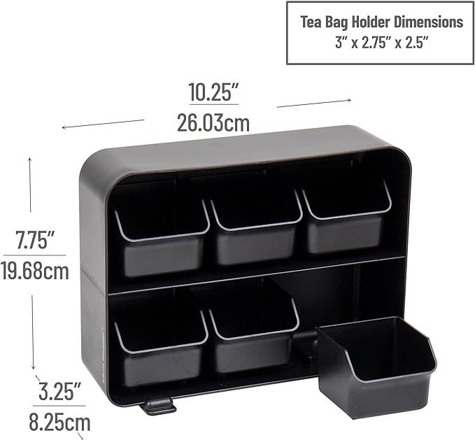 Mind Reader Tea Bag Organizer, Tea Station Organizer, Countertop Storage, Kitchen, Plastic, 10.25"L x 3.25"W x 7.75"H, Black - Image 3