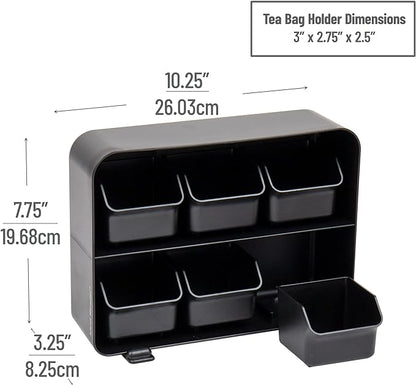 Mind Reader Tea Bag Organizer, Tea Station Organizer, Countertop Storage, Kitchen, Plastic, 10.25"L x 3.25"W x 7.75"H, Black - Image 3