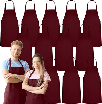 GREEN LIFESTYLE 12 Pack Professional Chef Apron – Grilling Aprons for Men, Waterproof Cooking Apron for BBQ, Work or Restaurant Use, Kitchen Aprons for Women – Burgundy, No Pockets by GreenLifeStyle