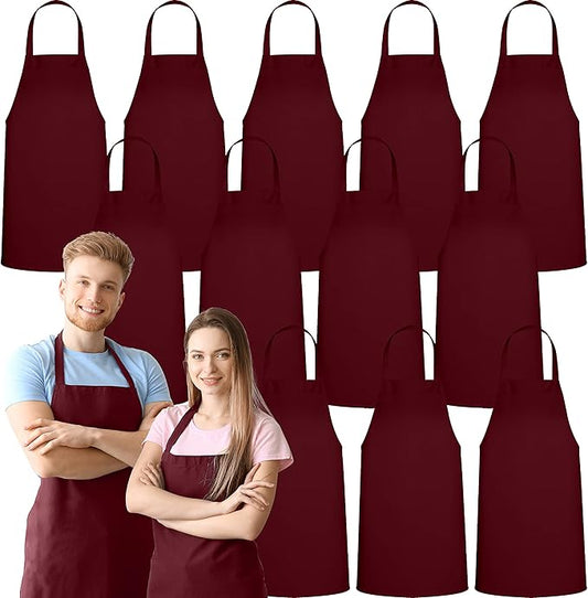 GREEN LIFESTYLE 12 Pack Professional Chef Apron – Grilling Aprons for Men, Waterproof Cooking Apron for BBQ, Work or Restaurant Use, Kitchen Aprons for Women – Burgundy, No Pockets by GreenLifeStyle