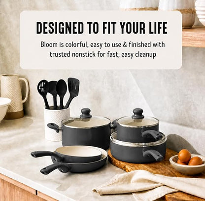 GreenLife 16-Piece Nonstick Cookware Set, Non-Toxic Ceramic Pots and Pans Set, Durable Healthy Kitchen Essentials, Fast Heating, Induction Ready, Easy Clean Dishwasher Safe, PFAS-Free, Graphite Black