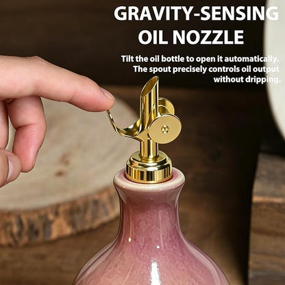 Ceramic Olive Oil Dispenser Bottle for Kitchen, Large Capacity 23.6oz/700ml Gradient Purple with Gold Spout, Suitable for Storage Olive Oil, Vinegar, Soy Sauce, Lemon Juice