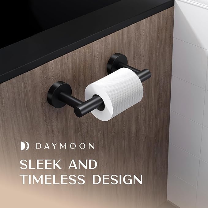 Day Moon™ - Toilet Paper Holder - Modern Roll Holder for Bathroom - 1 Pack - Wall Mount - Classic, Black - Image 2