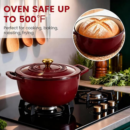 Enameled Cast Iron Dutch Oven - JINCHUFURI 5 Quart Cast Iron Dutch Oven Enameled Oven with Lid for Sourdough Bread Baking, Pre-Seasoned Pot Oven Safe - Image 3