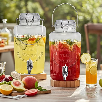 Glass Beverage Dispenser with Airtight Lid and Handle,0.8 Gallon Drink Dispensers Lemonade Dispenser for Parties Ideal for Juice,Coffee,Sangria