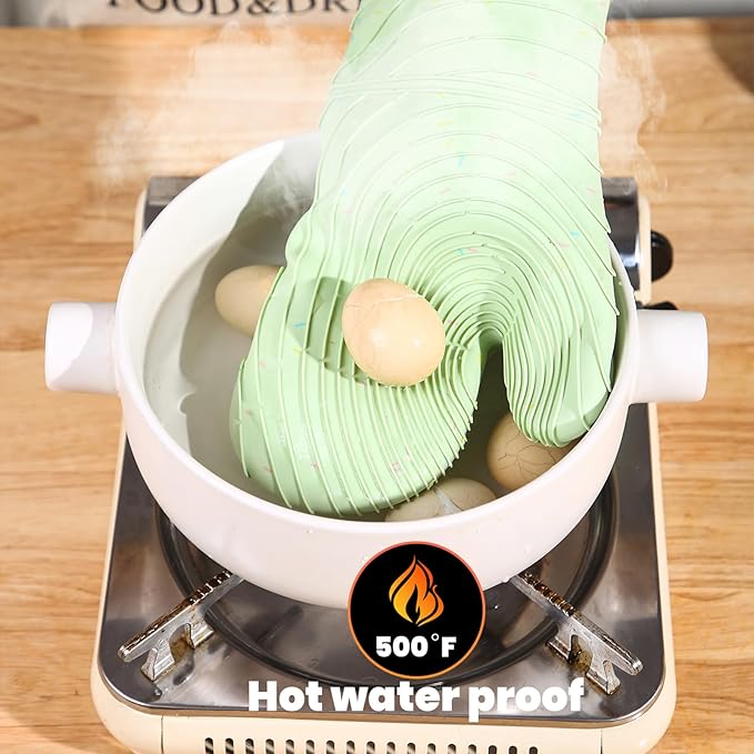 4 Pieces Oven Mitts and Pot Holders of Macaron Color Thickened Non-Slip Silicone Kitchen Gloves, Heat Resistant up to 500F, Essential for Kitchen Baking(makal-lv) - Image 5