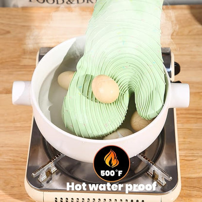 4 Pieces Oven Mitts and Pot Holders of Macaron Color Thickened Non-Slip Silicone Kitchen Gloves, Heat Resistant up to 500F, Essential for Kitchen Baking(makal-lv) - Image 5