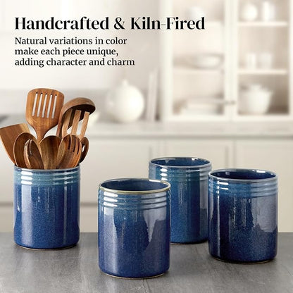 DOWAN 7.2" Kitchen Utensil Holder, Extra Large Farmhouse Utensil Holders for Countertop, Ceramic Utensil Crock, Anti Slip Cork Bottom - Image 4