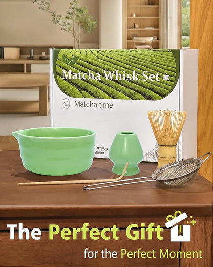 Vaiheng Matcha Whisk Set with Matcha Bowl, Matcha Whisk Holder Matcha Bamboo Whisk, Scoop, Sifter, Unique Gifts for Women Men Girl Friend Home Kitchen Decor（Light Green） - Image 6
