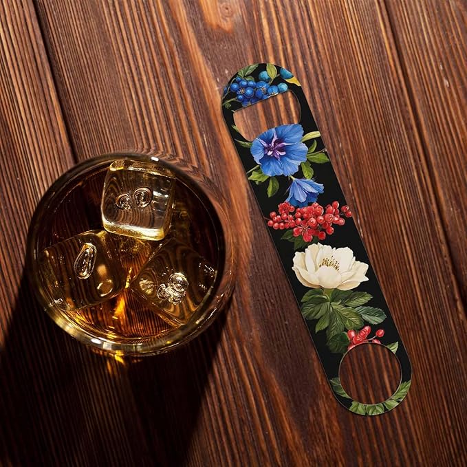 Flowers Stainless Steel Bottle Opener Poppy Wild Roses Cornflower with Leaves Watercolor Floral Romantic Flat Beer Bottle Opener Keychain for Home Kitchen Bar Restaurant Party Birthday Gift