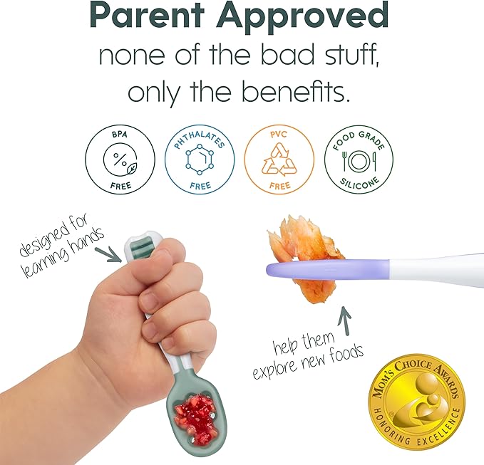 NumNum Baby Spoons Set, Baby Essentials Pre-Spoon GOOtensils for 6+ Months, First Stage Self-Feeding Spoons for Baby Led Weaning (BLW), Silicone Toddler Utensils, BPA-Free, 6 Pack Rainbow - Image 6