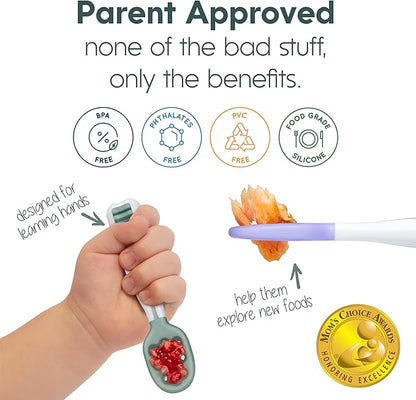 NumNum Baby Spoons Set, Baby Essentials Pre-Spoon GOOtensils for 6+ Months, First Stage Self-Feeding Spoons for Baby Led Weaning (BLW), Silicone Toddler Utensils, BPA-Free, 6 Pack Rainbow - Image 6