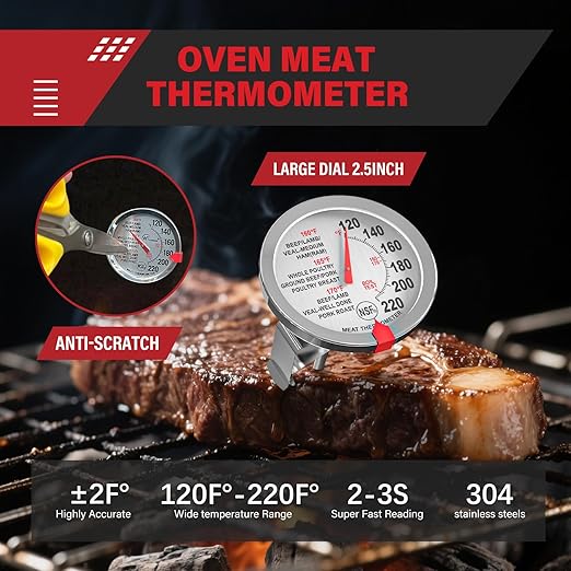 AWLKIM 5 Pack Professional Kitchen Food Thermometer Set – Includes Instant Read Digital Meat Thermometer, Oven-Safe, Ambient Oven Monitoring, Fridge & Candy/Deep Fry for Cooking, BBQ, Baking - Image 3