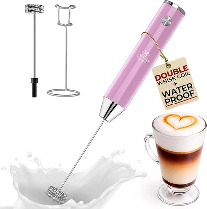 Zulay Kitchen Rechargeable Milk Frother Handheld Lux - Powerful 2-Speed Motor, Waterproof, 2000mAh Battery - Drink Mixer for Latte, Cappuccino, Matcha & Protein Powder - Pink Bubblegum by ZulayKitchen