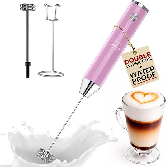 Zulay Kitchen Rechargeable Milk Frother Handheld Lux - Powerful 2-Speed Motor, Waterproof, 2000mAh Battery - Drink Mixer for Latte, Cappuccino, Matcha & Protein Powder - Pink Bubblegum by ZulayKitchen