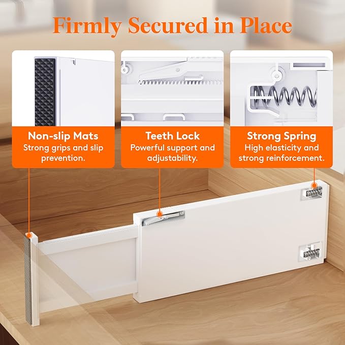 Lifewit 9 Pack 5" High Drawer Dividers 34-56cm/13.5-22" Adjustable Drawer Organizer for Clothes/Utensils, Expandable Drawer Separator in Dresser/Kitchen/Bedroom/Office Organization & Storage White - Image 4