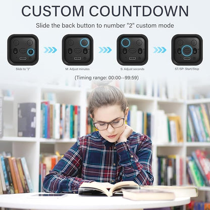Rotating Pomodoro Timer 5, 25, 10 50 Minutes Preset, Desk Productivity Timer w/Gra vity Sensor, ADHD Tool Cube Countdown, Custom Modes, for Work, Study, Back to School, Kitchen, Black, 2 Pack - Image 4