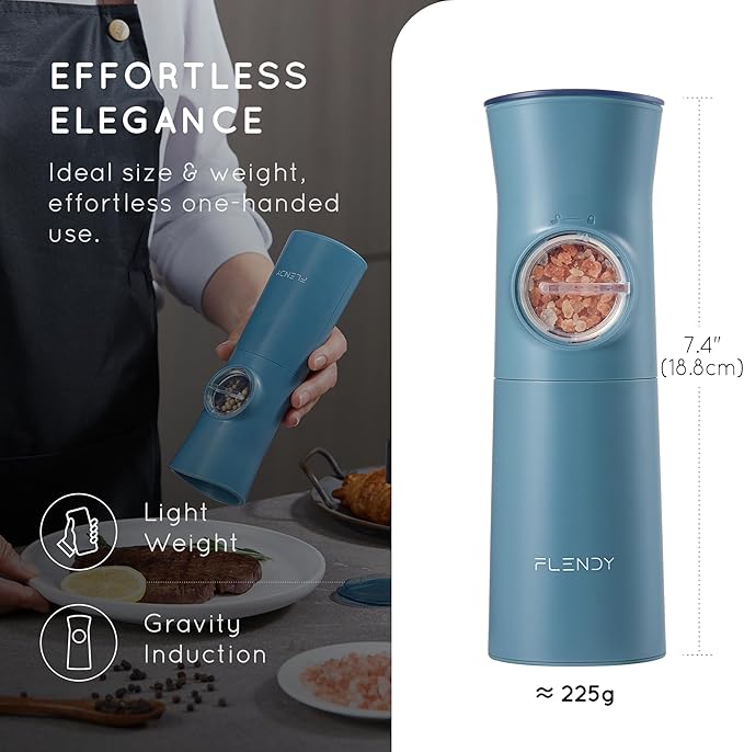 Flendy Gravity Electric Salt and Pepper Grinder Set Rechargeable, Automatic Salt and Pepper Grinder Set with USB C Charging Base, Gravity Salt and Pepper Shakers Set Electric