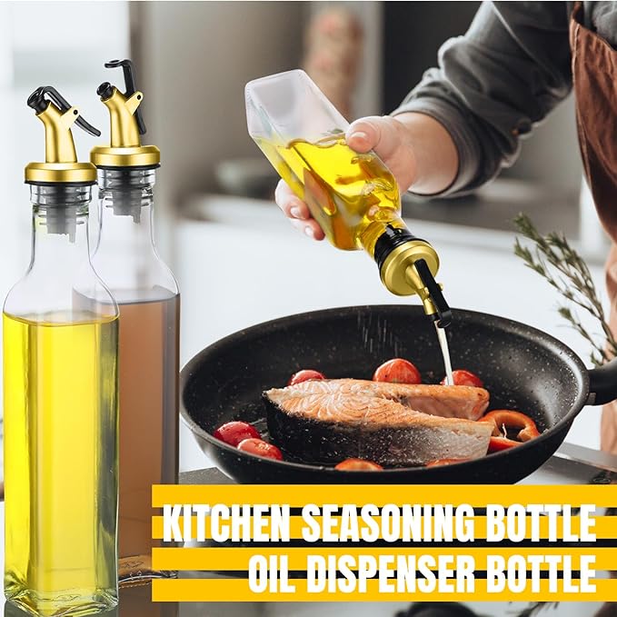 Hushee 12 Pcs Clear Glass Olive Oil Dispenser Bottles Sets Include 8oz Glass Bottle with Spout Oil Vinegar Cruet Container for Kitchen Stainless Steel Funnel Black Labels with White Pen(Gold) - Image 6