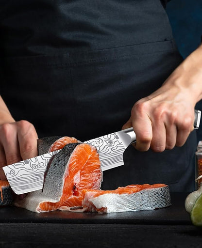 MOSFiATA 7” Nakiri Chef's Knife with Finger Guard, German High Carbon Stainless Steel EN1.4116 Vegetable Knife, Multipurpose Kitchen Knife with Micarta Handle in Gift Box - Image 6
