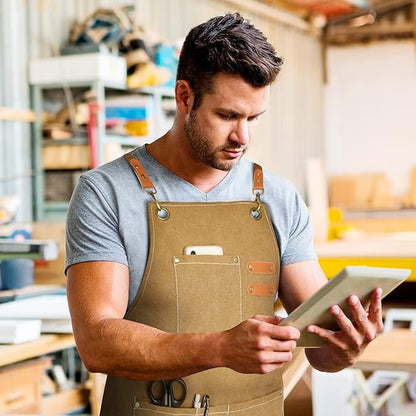 OUNLEN Chef Apron for Men Women Canvas Aprons with 3 Pockets Cross Back Resistant Work Apron for Cooking - Image 5
