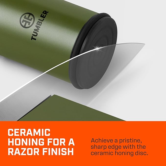 TUMBLER Pro Rolling Knife Sharpener™ - Knife Sharpening Made Easy - Ultimate Gift for Father's Day - Kit with Removable Disc System - 4-Layer Diamond Sharpening Disc & EdgeBoost Ceramic Disc (Green) - Image 6