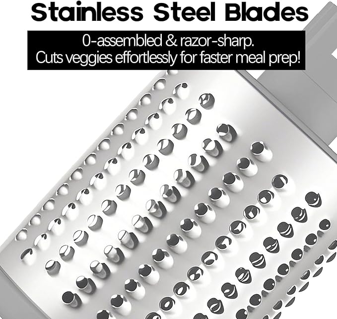 Rotary Cheese Grater with Handle, Kitchen Speed Hand Crank Vegetable Slicer, Potato Hash Brown Shredder Spinning Nut Grinder with 3 Replaceable Stainless Steel Drum Blades (White) - Image 6
