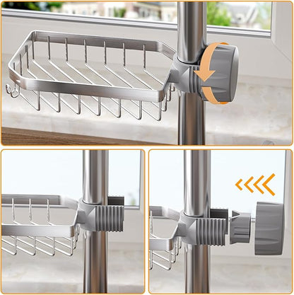 LONIN Stainless Steel Kitchen Sink Organizer Caddy – Over Faucet Sponge & Brush Holder, Rust-Resistant, Adjustable Universal Fit Faucet Rack, Quick Drain Sink Space Saver - Image 4