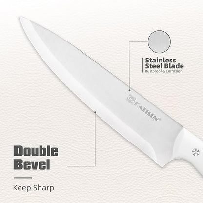 15-Piece White Kitchen Knife Set with Built-in Sharpening Stone, Ergonomic Triple Rivet Fixed Handles, Dishwasher Safe