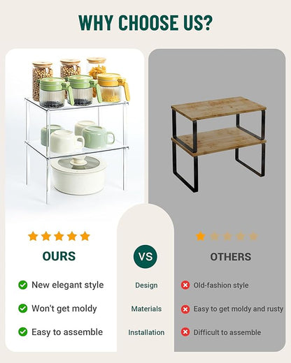 Bobomoment Acrylic Cabinet Organizer, Set of 2 Shelf Organizer, Spice Rack Organizer for Cabinet, Desk Countertop Organizer, Stackable Shelves for Pantry Kitchen Storage and Organization - Image 5