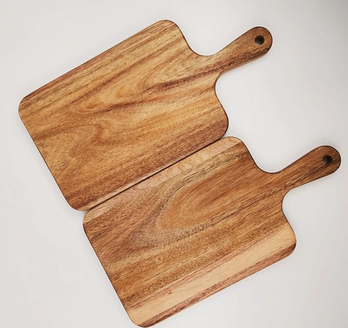 ZeQi 2PCS Small Acacia Wood Cutting Board with Handle 13.7''X7'', Chopping Board, Charcuterie Board, Serving Board for Cheese, Bread, Meat, Vegetables & Fruits (2 Pack Rectangular) - Image 6