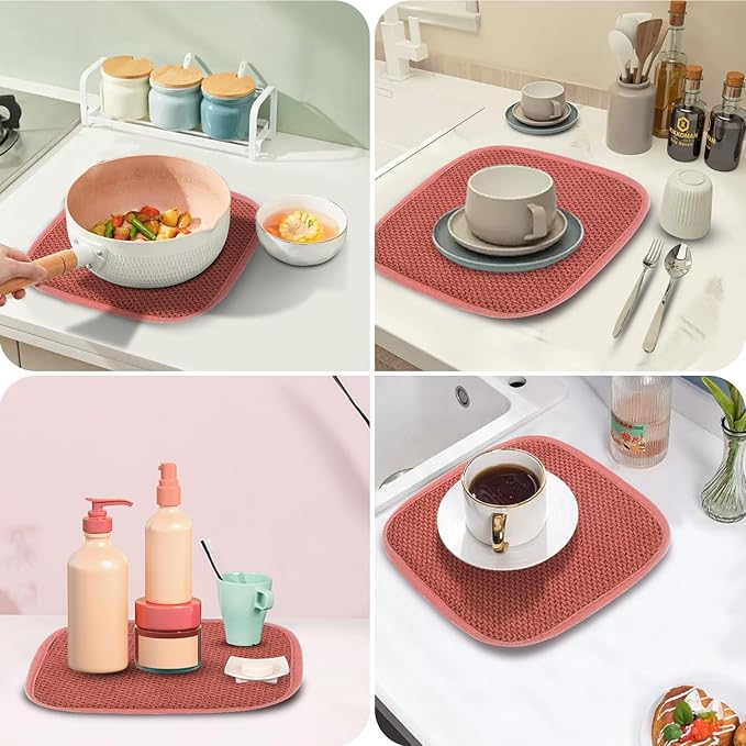 GeeRic Microfiber Dish Drying Mat, Super Absorbent Kitchen Dish Drying Pad, Reversible for Countertop, 7*7 inch Red - Image 5