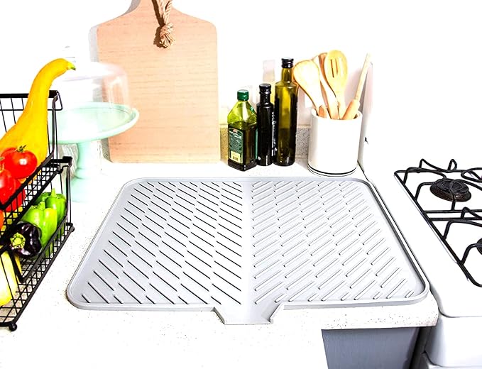 Luxet Silicone Dish Drying Mat with Built-in Drain Lip - Hygienic Drying Pad - Sturdy Compact Easy to Clean Tray Protects Surfaces Prevents Water Build Up - 23 X 17 (White) - Image 7