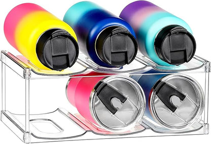 LARGER Compartment - Stackable Water Bottle Organizer Holder - for Stanley & Others' Large Tumbler - Clear Wine Rack, Cup Bottle Holder for Cabinet Home Countertop Fridge Pantry Shelf, 2 Tier Hold 6 by MakeLifeBetterEasier