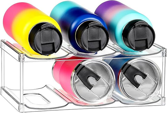 LARGER Compartment - Stackable Water Bottle Organizer Holder - for Stanley & Others' Large Tumbler - Clear Wine Rack, Cup Bottle Holder for Cabinet Home Countertop Fridge Pantry Shelf, 2 Tier Hold 6 by MakeLifeBetterEasier