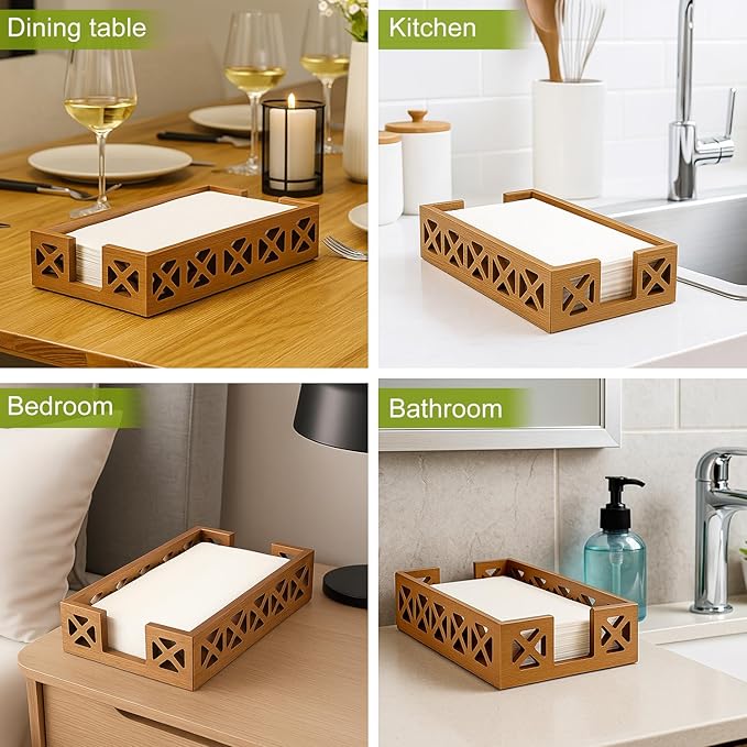 Acacia Wood Paper Towel Holder for Bathroom Counter Decor Trays Table Napkin holder Farmhouse Guest Towel Holder Disposable Hand Towels Tray Bathroom Wooden Kitchen Napkin Holder
