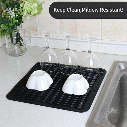 ZLR 2 Pcs Silicone Dish Drying Mat 12" x 12" Square - Small Heat Resistant Trivet & Countertop Protector for Air Fryer, Coffee Maker - Waterproof Kitchen Drain Pad for Cups, Fruit (Black) - Image 3