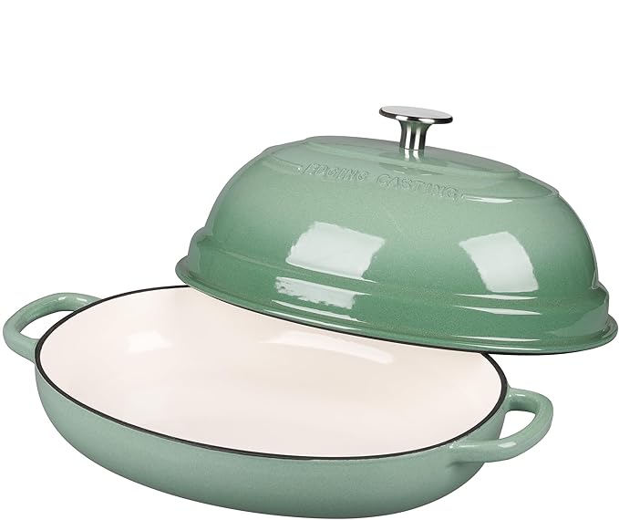 EDGING CASTING Enameled Oval Cast Iron Dutch Oven Pot with Lid, Bread Dutch Oven for Sourdough Bread Baking, Dutch Oven Bread, Bread Oven, 6QT, Sage Green - Image 3