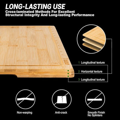 JINGNING Large Wooden Cutting Boards for Kitchen for Chefs – Anti-Cut Chopping Board with Laser Engraved Inch Ruler, Charcuterie Accessories, Meal Prep,16 * 12 Inch