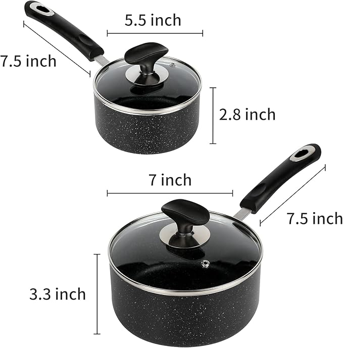 Nonstick Saucepan Set - 1 Quart and 2 Quart,Ultra Non Stick Sauce Pan Small Pot with Glass Lid,Great for Home Kitchen Restaurant,Black - Image 3