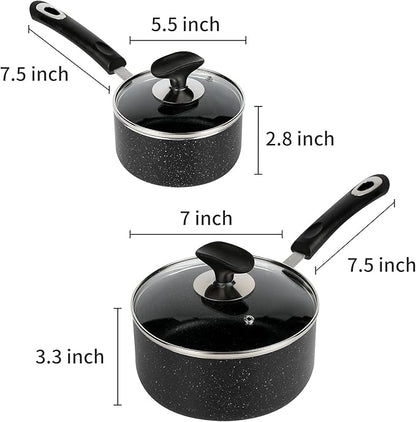 Nonstick Saucepan Set - 1 Quart and 2 Quart,Ultra Non Stick Sauce Pan Small Pot with Glass Lid,Great for Home Kitchen Restaurant,Black - Image 3