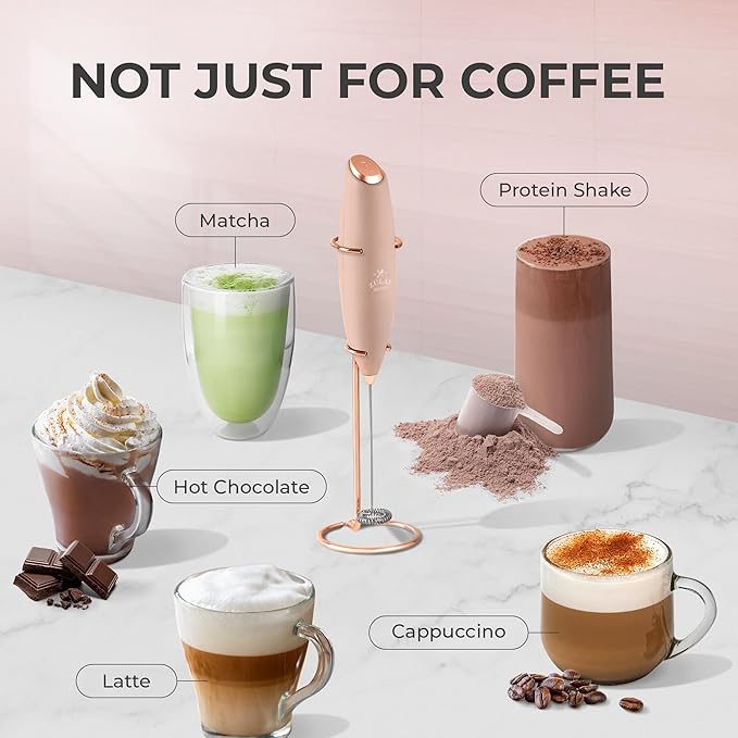 Zulay Kitchen Powerful Milk Frother Wand With 4 AA Duracell Batteries - Ultra Fast Handheld Drink Mixer - Electric Whisk Foam Maker for Coffee, Lattes, Cappuccino, Matcha & Creamer - Rose Peach - Image 3