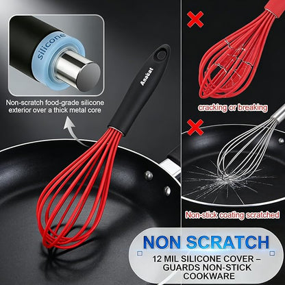 Anaeat Silicone Balloon Whisk, Perfect for Non-Stick Cookware, Milk and Egg Beater Blender, Heat Resistant Kitchen Whisks for Whisking, Cooking, Baking, Beating, Frothing & Stirring (Multicolor) - Image 3