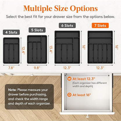 Lifewit Silverware Drawer Organizer Tray, Plastic Cutlery Storage for Kitchen, Flatware and Utensil Holder Divider for Spoons Forks Knives Tableware, 12.3 x 16", 7 Slots, Black - Image 2