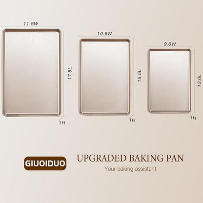 Baking Sheet Set of 3, Nonstick Heavy Duty Cookie Sheets for Oven - 13.6"×9.6"/15.5"×10.6"/17.5"×11.8" Warp-Resistant Carbon Steel Bakeware Trays, Champagne Gold, Dishwasher & Oven Safe - Image 2